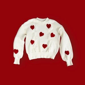Cozy Heart-Patterned Sweater - Cream and Red